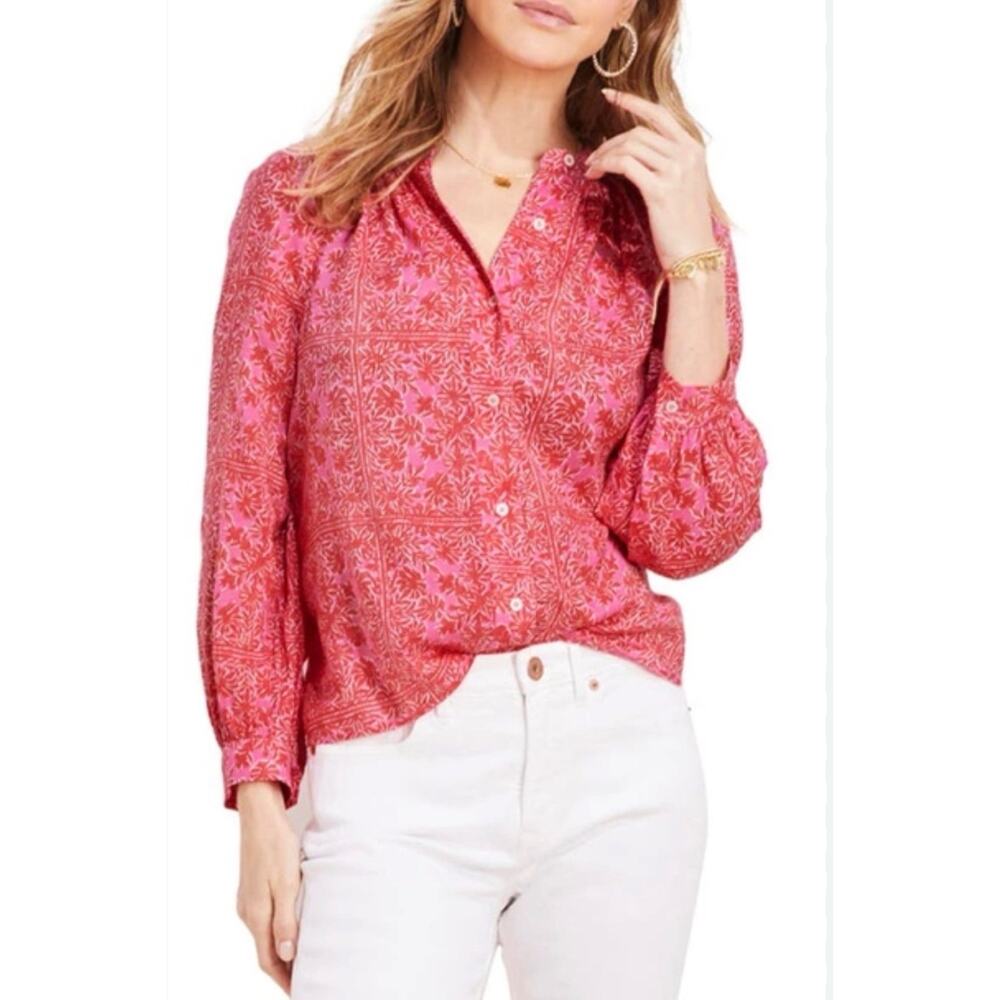 Vineyard Vines Pink Floral Button Front Blouse Lightweight Cottage sz M